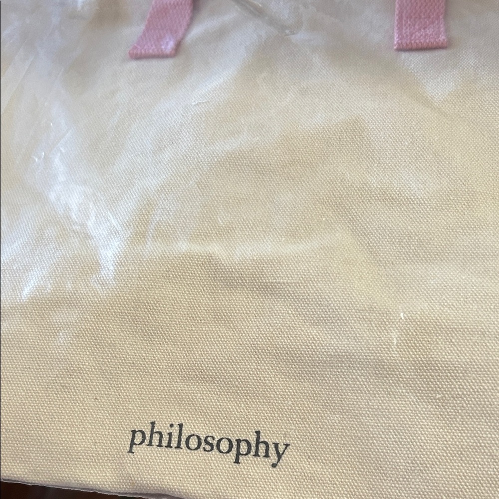 Philosophy Cream Cosmetic Bag with Pink Handles